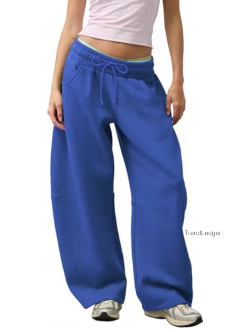 Wide Leg Barrel Sweatpants Baggy Fleece Lounge Pants with Pockets